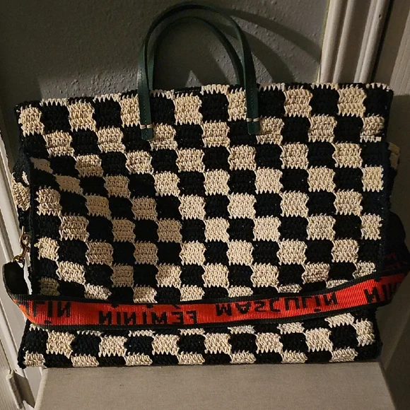 Black and White Checkered Women Bag - Picture 2 of 6